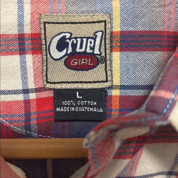 Cruel Girl Red and Blue Plaid Button Up Girls Size: Large - Picture 2 of 4